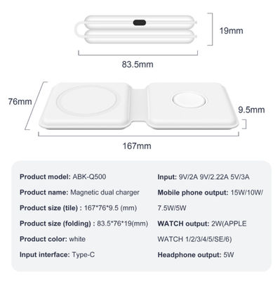 Super Slim Vouwbare 15W 2 in 1 Draadloze Magsafe-Duolader